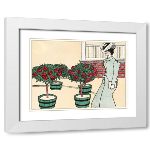 Woman in Rose Garden White Modern Wood Framed Art Print with Double Matting by Penfield, Edward