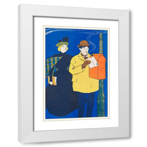 Man and Woman sending letter White Modern Wood Framed Art Print with Double Matting by Penfield, Edward
