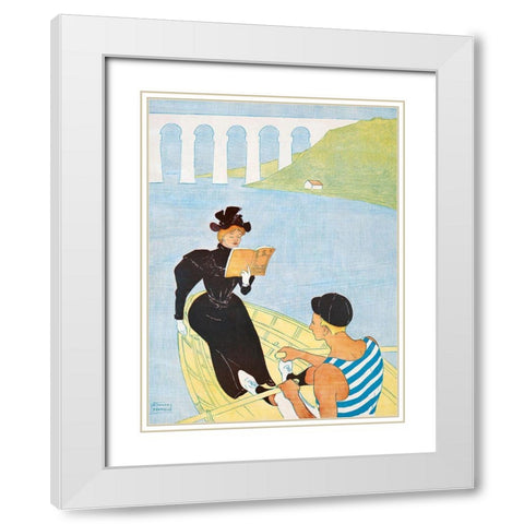 Woman reading in a row boat White Modern Wood Framed Art Print with Double Matting by Penfield, Edward