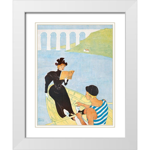 Woman reading in a row boat White Modern Wood Framed Art Print with Double Matting by Penfield, Edward