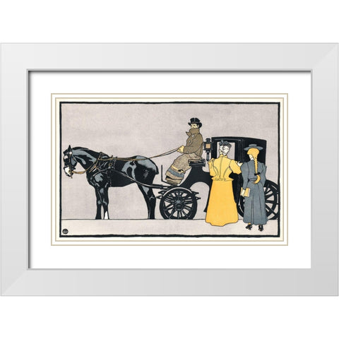 Horse Carriage White Modern Wood Framed Art Print with Double Matting by Penfield, Edward