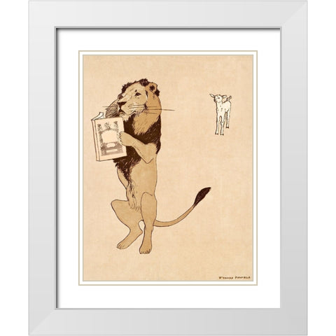 Lion and a book 1894 White Modern Wood Framed Art Print with Double Matting by Penfield, Edward
