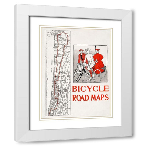 Bicycle road maps White Modern Wood Framed Art Print with Double Matting by Penfield, Edward