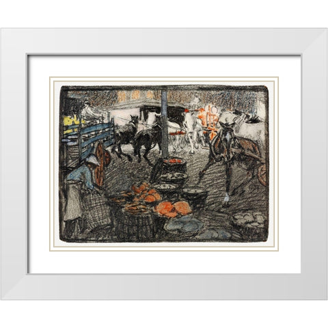A busy scene of a market White Modern Wood Framed Art Print with Double Matting by Penfield, Edward