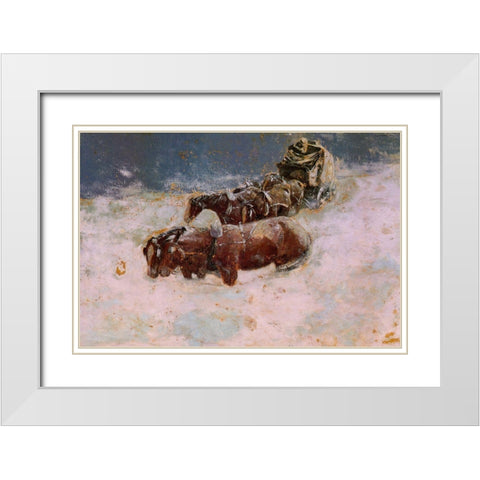 A Snowbound Christmas on the Overland Coach White Modern Wood Framed Art Print with Double Matting by Remington, Frederic