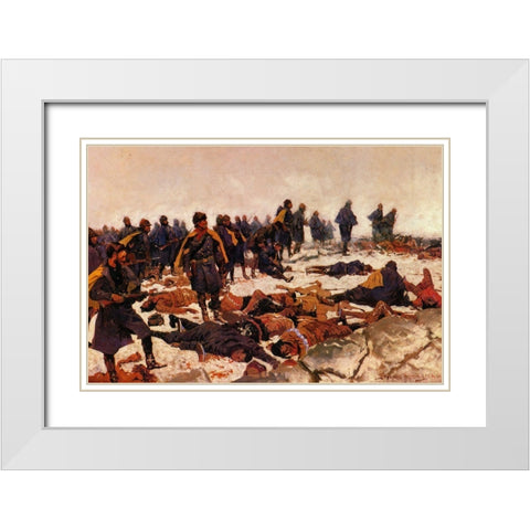 Battle of Warbonnet Creek White Modern Wood Framed Art Print with Double Matting by Remington, Frederic