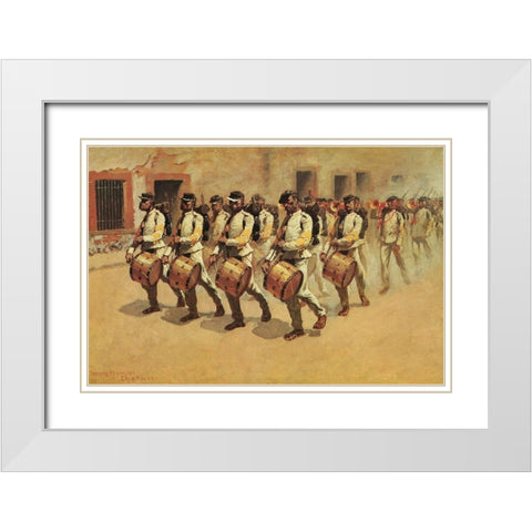 Drum Corps-Mexican Army White Modern Wood Framed Art Print with Double Matting by Remington, Frederic