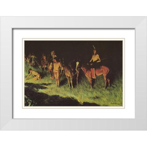 The Grass Fire White Modern Wood Framed Art Print with Double Matting by Remington, Frederic