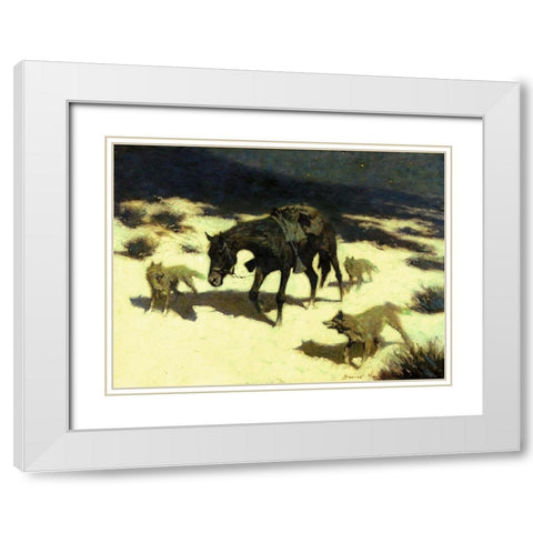 The Last March White Modern Wood Framed Art Print with Double Matting by Remington, Frederic