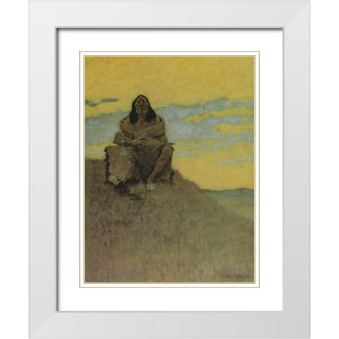 When His Heart is Bad White Modern Wood Framed Art Print with Double Matting by Remington, Frederic