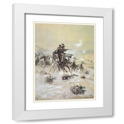 Navajo Indian Horse Thieves Hotly Pursued By Robbed Mexicans White Modern Wood Framed Art Print with Double Matting by Russell, Charles Marion