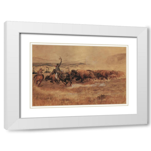 Pablo Allard Buffalo Drive White Modern Wood Framed Art Print with Double Matting by Russell, Charles Marion