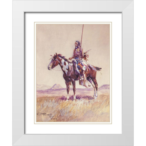 Piegan Chief White Modern Wood Framed Art Print with Double Matting by Russell, Charles Marion