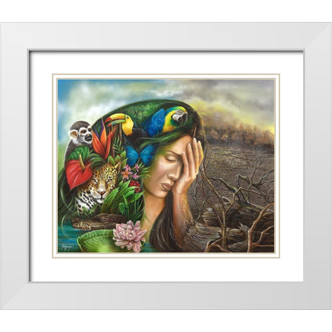 Amazonia Mother Earth in Distress White Modern Wood Framed Art Print with Double Matting by Ferraro