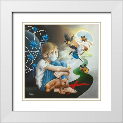 Hope not Fear White Modern Wood Framed Art Print with Double Matting by Ferraro