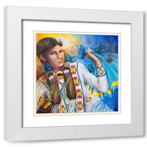 Soshone Butterfly Dance White Modern Wood Framed Art Print with Double Matting by Ferraro
