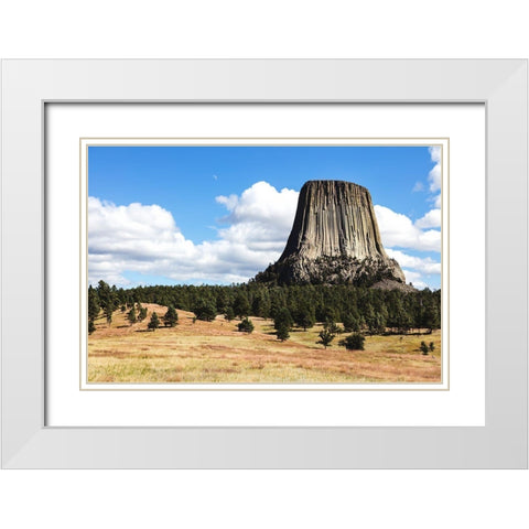 Americas first declared national monument-Devils Tower-Wyoming White Modern Wood Framed Art Print with Double Matting by Highsmith, Carol