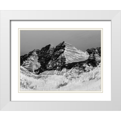 The Maroon Bells-Rocky Mountains-Aspen-Colorado-Black And White White Modern Wood Framed Art Print with Double Matting by Highsmith, Carol