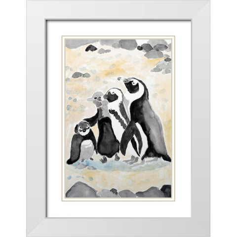 African Penguin Family White Modern Wood Framed Art Print with Double Matting by Derr, Wynn