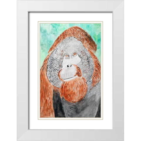 Bornean Orangutan White Modern Wood Framed Art Print with Double Matting by Derr, Wynn