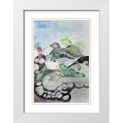 Green Sea Turtle White Modern Wood Framed Art Print with Double Matting by Derr, Wynn