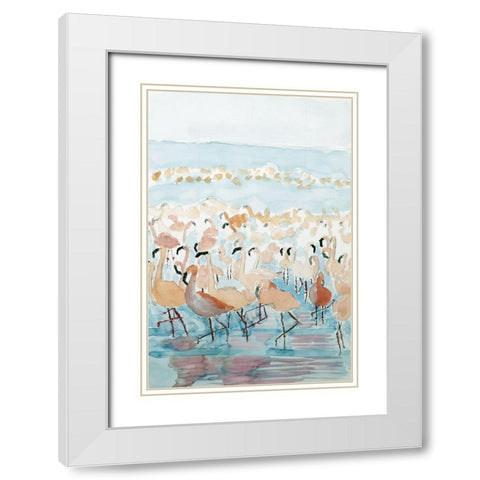Lesser Flamingos White Modern Wood Framed Art Print with Double Matting by Derr, Wynn