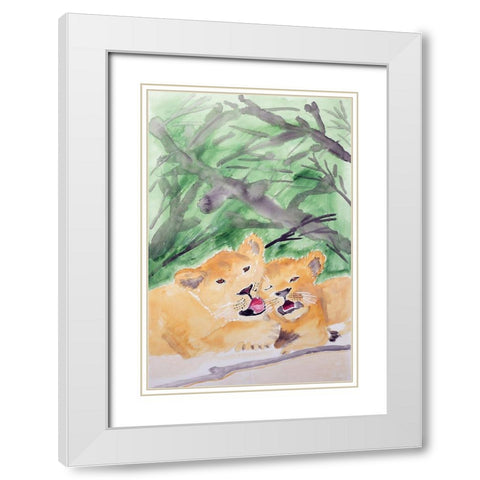 Lion Cubs White Modern Wood Framed Art Print with Double Matting by Derr, Wynn