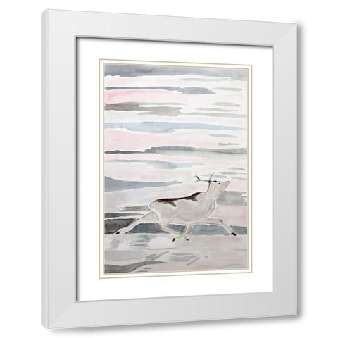 Peary Caribou White Modern Wood Framed Art Print with Double Matting by Derr, Wynn