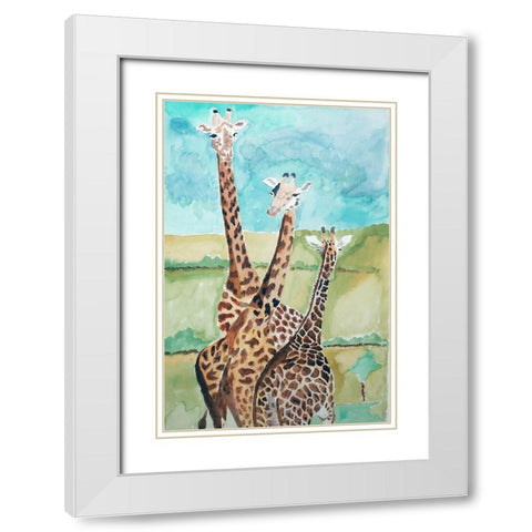 Southern Giraffes White Modern Wood Framed Art Print with Double Matting by Derr, Wynn