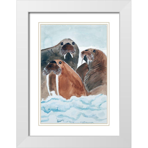 Walrus Trio White Modern Wood Framed Art Print with Double Matting by Derr, Wynn