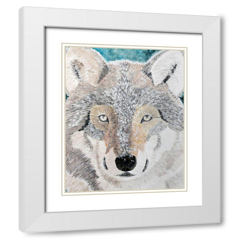 Wintery Wolf White Modern Wood Framed Art Print with Double Matting by Derr, Wynn