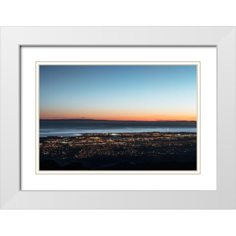 Dusk shot of Santa Barbara-California-and the Pacific shore White Modern Wood Framed Art Print with Double Matting by Highsmith, Carol