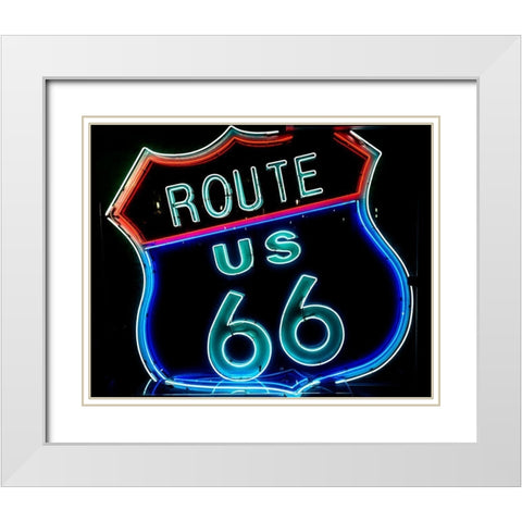 Route 66 neon sign White Modern Wood Framed Art Print with Double Matting by Highsmith, Carol