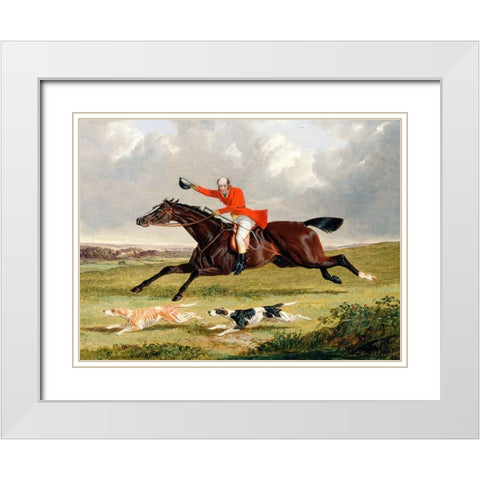 Foxhunting-Encouraging Hounds White Modern Wood Framed Art Print with Double Matting by Herring, John Frederick