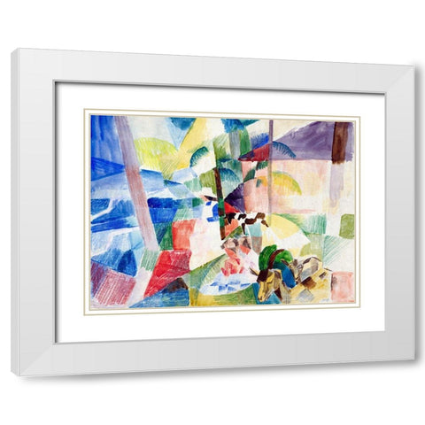 Landscape with children and goats White Modern Wood Framed Art Print with Double Matting by Macke, August