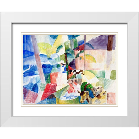 Landscape with children and goats White Modern Wood Framed Art Print with Double Matting by Macke, August