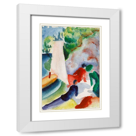 Picnic on the Beach White Modern Wood Framed Art Print with Double Matting by Macke, August