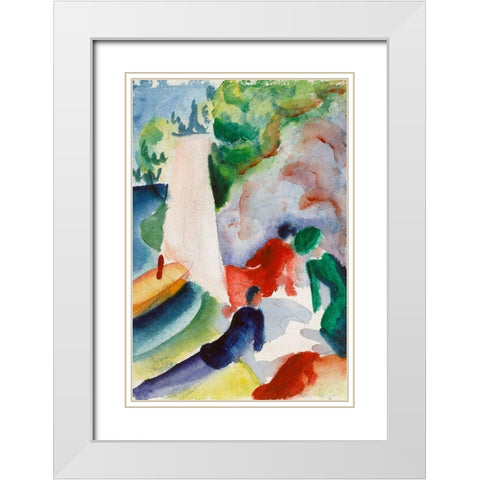 Picnic on the Beach White Modern Wood Framed Art Print with Double Matting by Macke, August