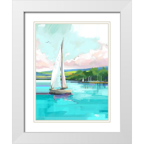 Lake Scene White Modern Wood Framed Art Print with Double Matting by East Coast Licensing