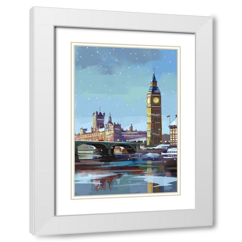 London in Winter White Modern Wood Framed Art Print with Double Matting by East Coast Licensing