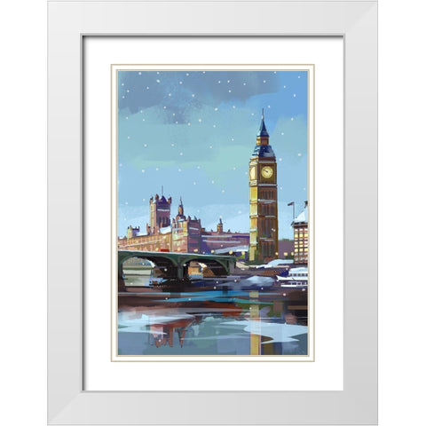 London in Winter White Modern Wood Framed Art Print with Double Matting by East Coast Licensing