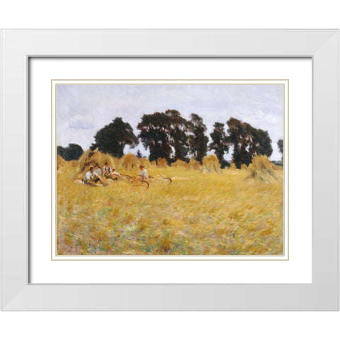 Reapers Resting in a Wheat Field White Modern Wood Framed Art Print with Double Matting by Sargent, John Singer