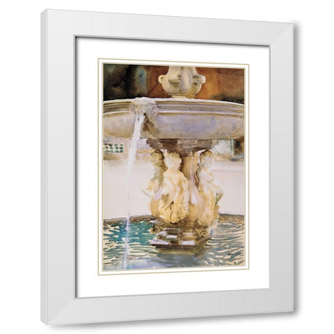 Spanish Fountain White Modern Wood Framed Art Print with Double Matting by Sargent, John Singer