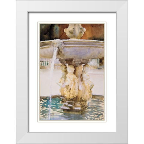 Spanish Fountain White Modern Wood Framed Art Print with Double Matting by Sargent, John Singer