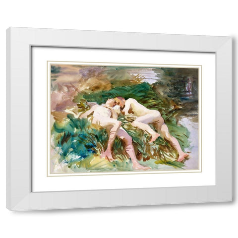 Tommies Bathing White Modern Wood Framed Art Print with Double Matting by Sargent, John Singer