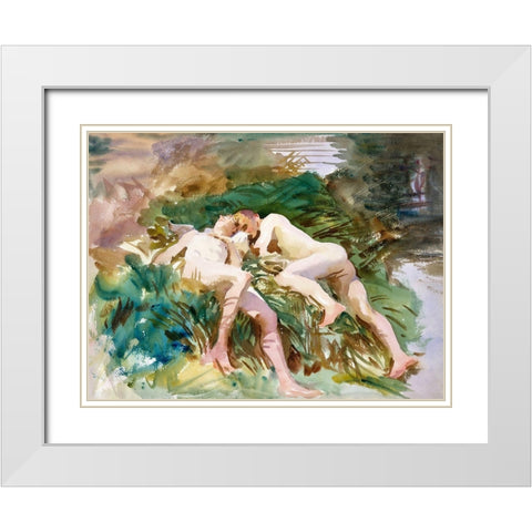 Tommies Bathing White Modern Wood Framed Art Print with Double Matting by Sargent, John Singer