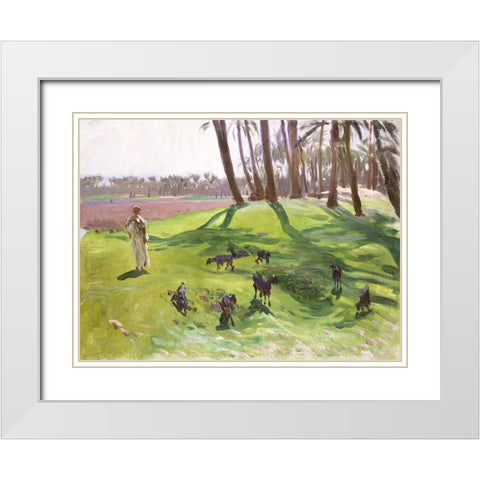 Landscape with Goatherd White Modern Wood Framed Art Print with Double Matting by Sargent, John Singer