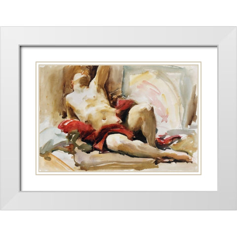 Man with Red Drapery White Modern Wood Framed Art Print with Double Matting by Sargent, John Singer