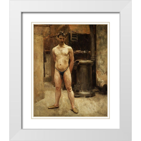 A Male Model Standing before a Stove White Modern Wood Framed Art Print with Double Matting by Sargent, John Singer