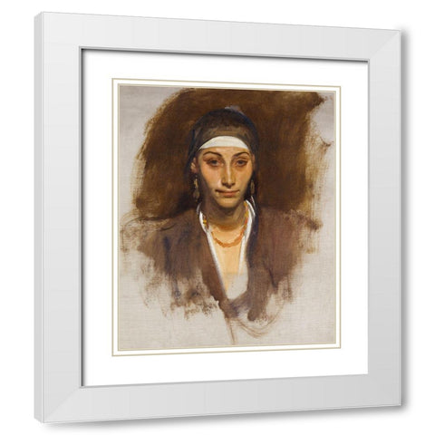 Egyptian Woman with Earrings White Modern Wood Framed Art Print with Double Matting by Sargent, John Singer